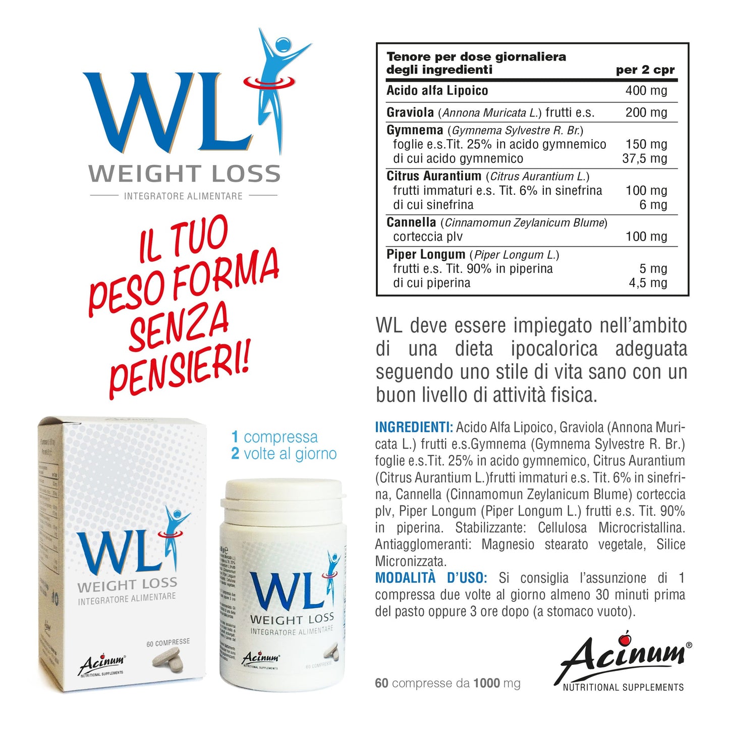 WL weight loss Acinum 60 COMPRESSE DA 1000MG